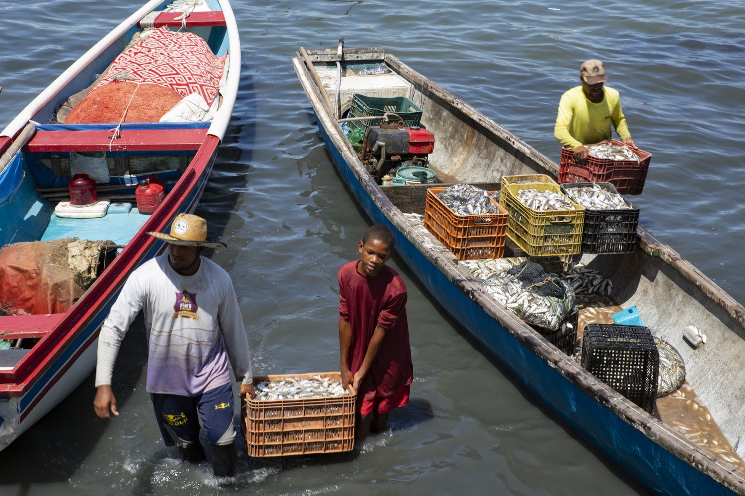 The fishing communities along the coast of Itaparica are dedicated are responsible for distributing fish to the island’s local markets, but also to restaurants and hotels around the city of Salvador.As comunidades pesqueiras do litoral de Itaparica são responsáveis pela distribuição do pescado aos mercados locais da ilha, mas também aos restaurantes e hotéis da cidade de Salvador.